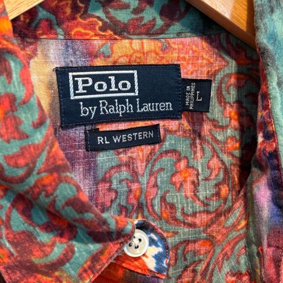 Vintage Polo by Ralph Lauren Western Tie Dye Ikat Pearl Snap Shirt - size Large - Picture 5 of 5